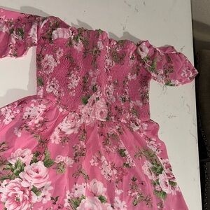 Floral Pink Off-Shoulder Womens Dress